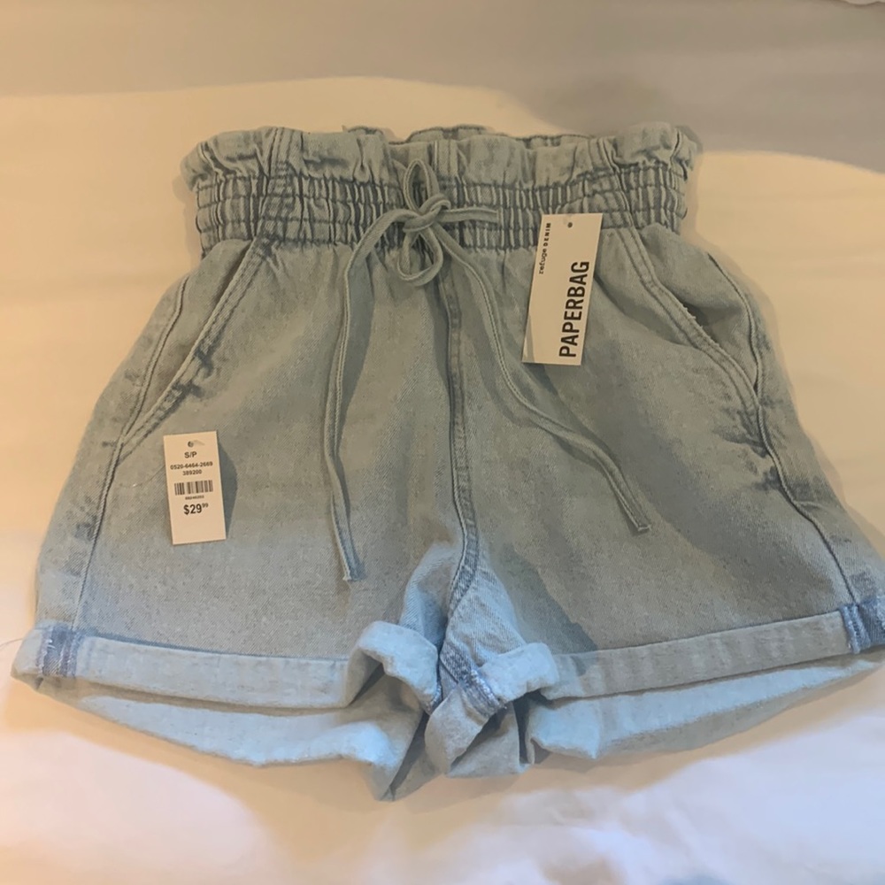 Paper-bag waist ladies denim shorts